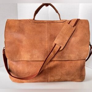 le donne leather suede tan flap briefcase messenger bag crossbody